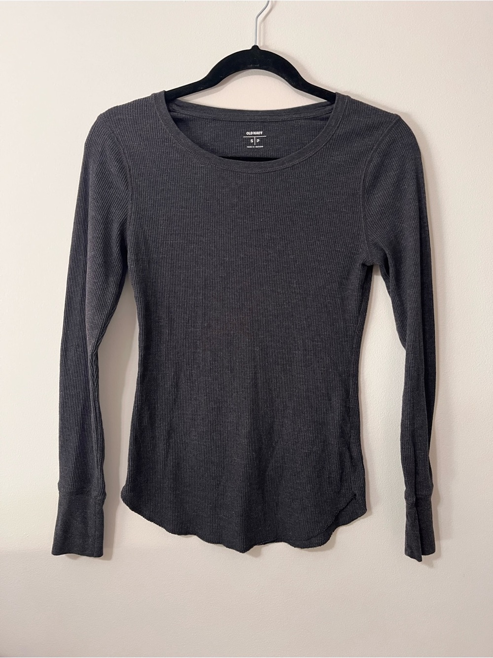 Charcoal Gray Long Sleeve Comfy Waffle Print Thermal Women’s Top Shirt Sz S EUC